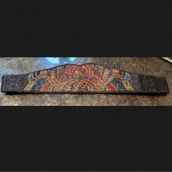 Beaded Belt or Cumberbund Multicolored Seed Beads Button in Back 36” Unstretched - Picture 5 of 6